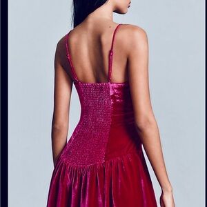 Maeve Fuchsia Velvet Mini Dress with Spaghetti Straps